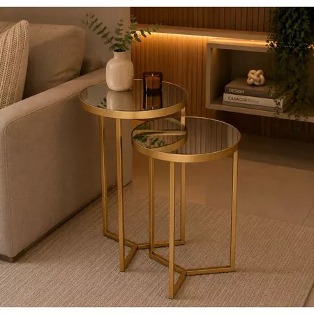 Kit 2 Mesas De Canto Espelhadas Gold