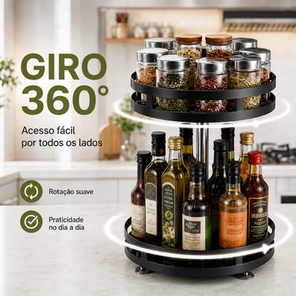 Organizador Giratório de Temperos 2 Andares – Porta Condimentos para Cozinha