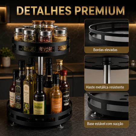 Organizador Giratório de Temperos 2 Andares – Porta Condimentos para Cozinha