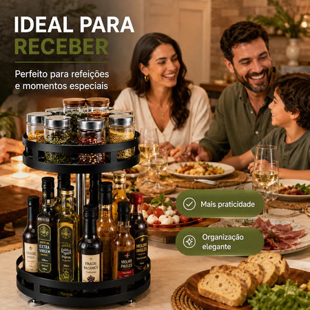 Organizador Giratório de Temperos 2 Andares – Porta Condimentos para Cozinha