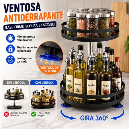 Organizador Giratório de Temperos 2 Andares – Porta Condimentos para Cozinha