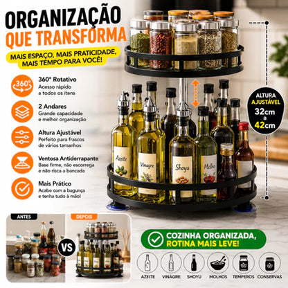 Organizador Giratório de Temperos 2 Andares – Porta Condimentos para Cozinha