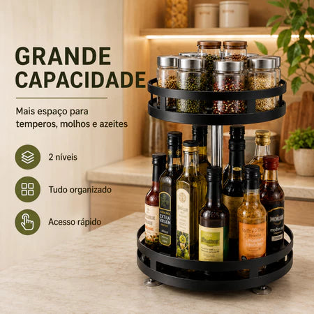 Organizador Giratório de Temperos 2 Andares – Porta Condimentos para Cozinha