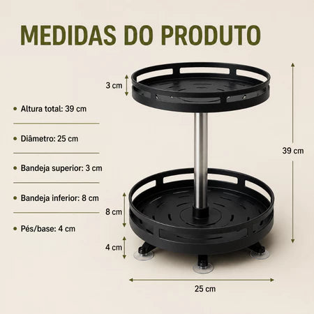 Organizador Giratório de Temperos 2 Andares – Porta Condimentos para Cozinha