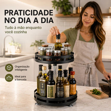 Organizador Giratório de Temperos 2 Andares – Porta Condimentos para Cozinha