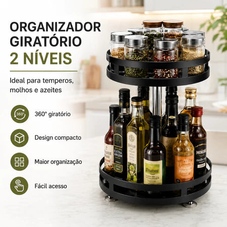 Organizador Giratório de Temperos 2 Andares – Porta Condimentos para Cozinha