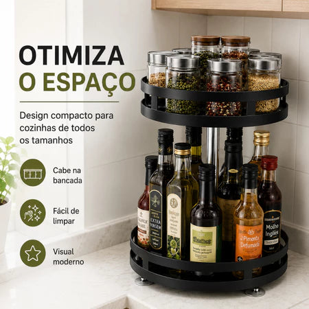 Organizador Giratório de Temperos 2 Andares – Porta Condimentos para Cozinha