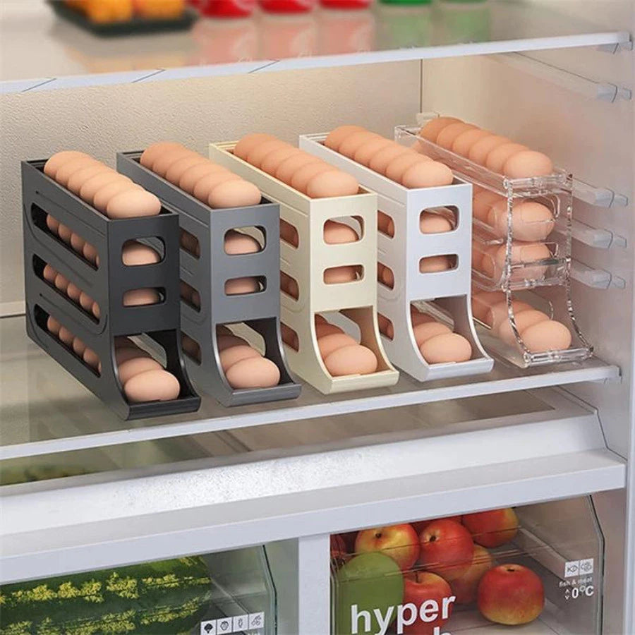 Organizador de Ovos 4 Níveis para Geladeira | Porta Ovos Deslizante com Capacidade para Até 30 Ovos