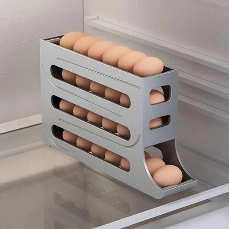 Organizador de Ovos 4 Níveis para Geladeira | Porta Ovos Deslizante com Capacidade para Até 30 Ovos