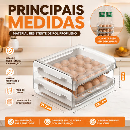 Gaveteiro Organizador de Ovos para Geladeira com 2 Gavetas Deslizantes – Capacidade para 32 Ovos