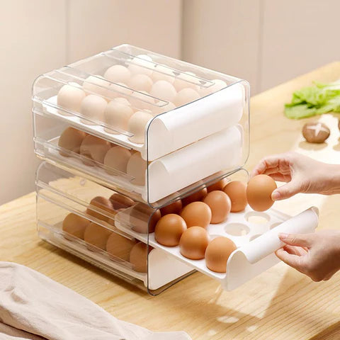 Gaveteiro Organizador de Ovos para Geladeira com 2 Gavetas Deslizantes – Capacidade para 32 Ovos