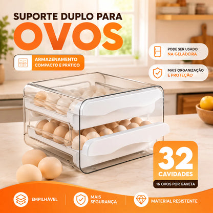 Gaveteiro Organizador de Ovos para Geladeira com 2 Gavetas Deslizantes – Capacidade para 32 Ovos