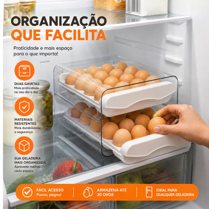 Gaveteiro Organizador de Ovos para Geladeira com 2 Gavetas Deslizantes – Capacidade para 32 Ovos