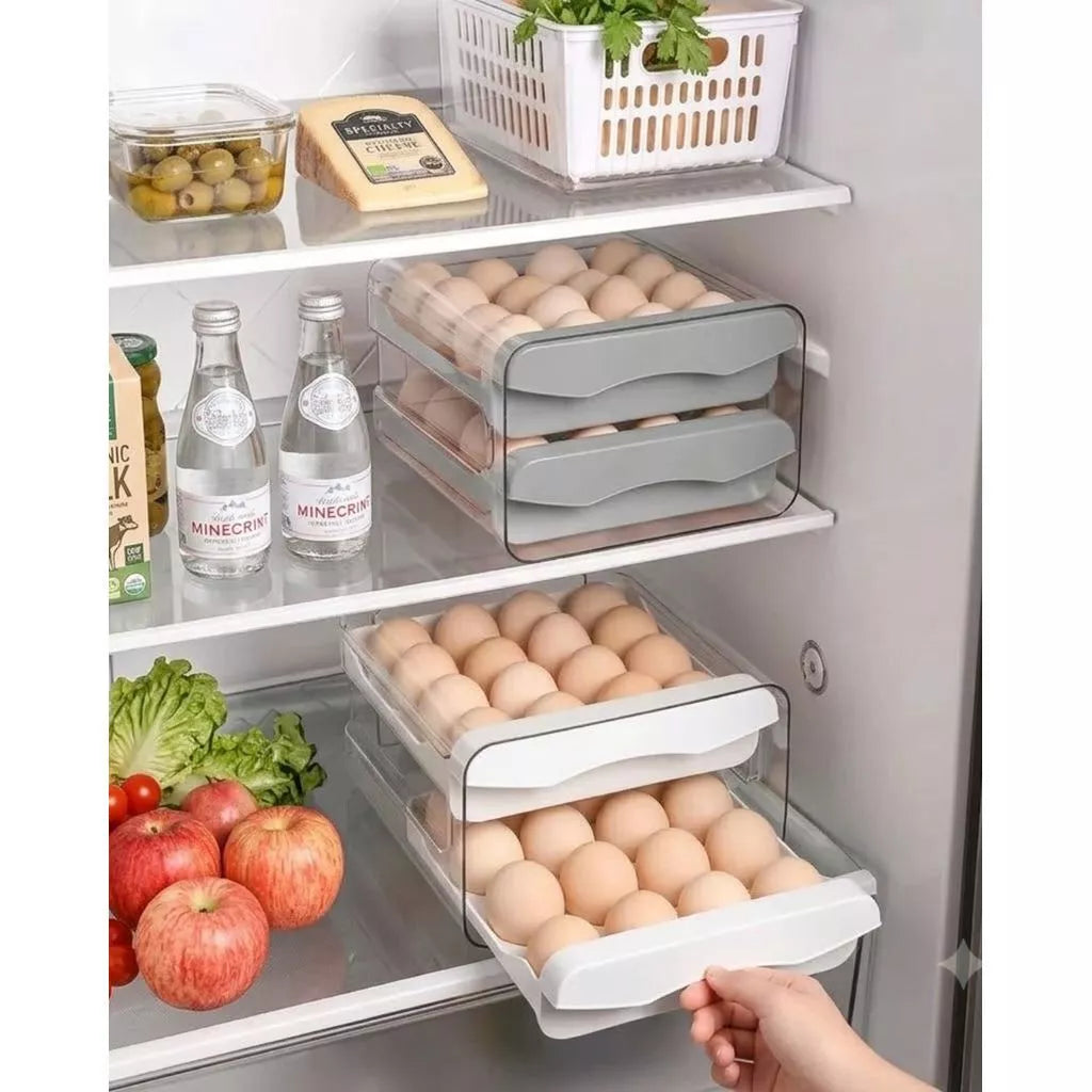 Gaveteiro Organizador de Ovos para Geladeira com 2 Gavetas Deslizantes – Capacidade para 32 Ovos
