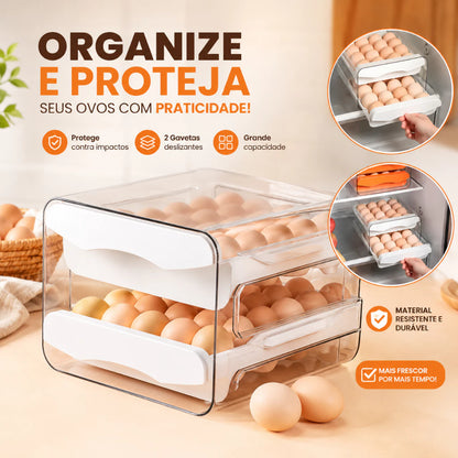 Gaveteiro Organizador de Ovos para Geladeira com 2 Gavetas Deslizantes – Capacidade para 32 Ovos