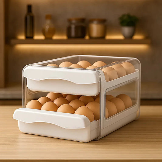 Gaveteiro Organizador de Ovos para Geladeira com 2 Gavetas Deslizantes – Capacidade para 32 Ovos