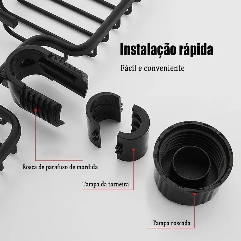 Organizador Premium para Pia em Liga de Alumínio – Porta Esponja, Detergente e Escova (Modelos Simples e Duplo)