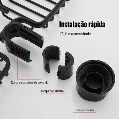 Organizador Premium para Pia em Liga de Alumínio – Porta Esponja, Detergente e Escova (Modelos Simples e Duplo)