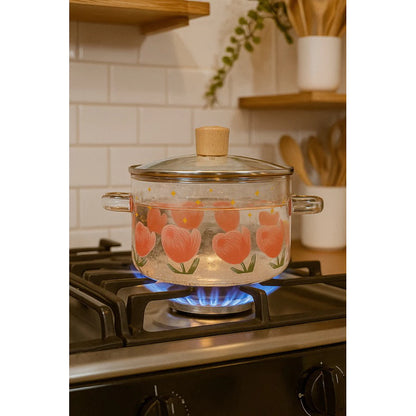 Panela Vidro Decorada Tulipas