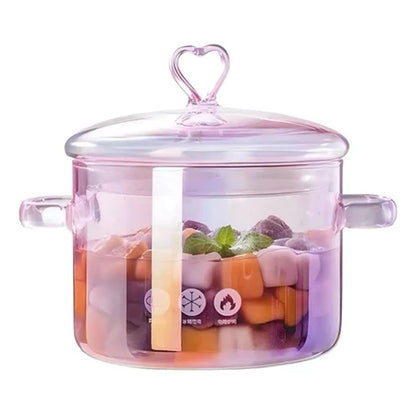 Panela Caçarola de Vidro Rosa Tampa Coração