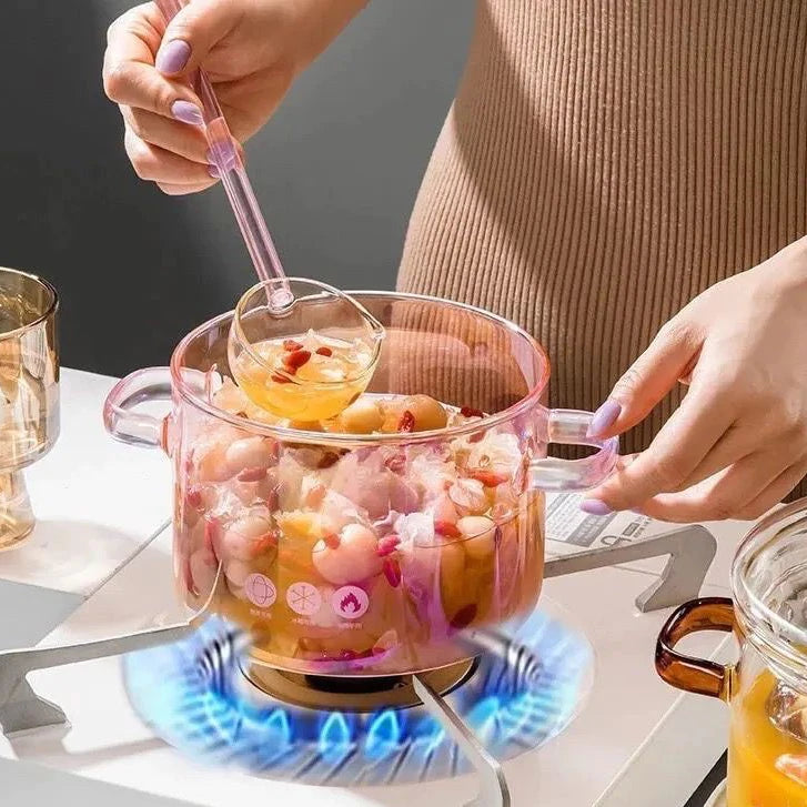 Panela Caçarola de Vidro Rosa Tampa Coração