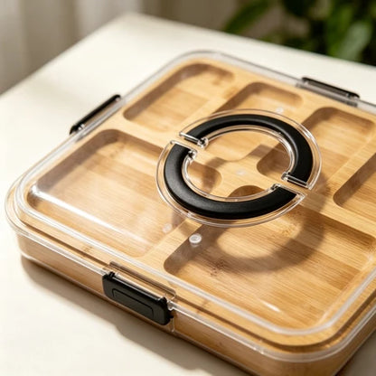 Bandeja de Bambu com Tampa Acrílica para Frios e Petiscos
