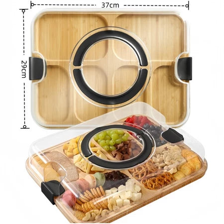 Bandeja de Bambu com Tampa Acrílica para Frios e Petiscos