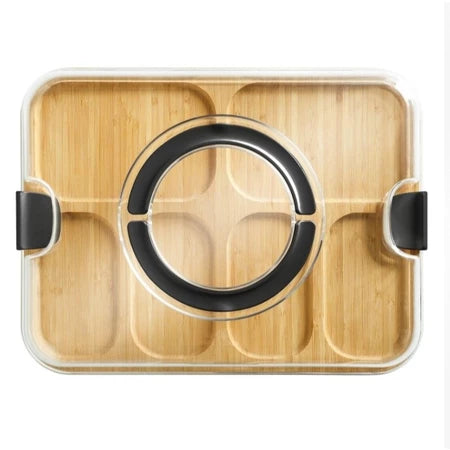 Bandeja de Bambu com Tampa Acrílica para Frios e Petiscos