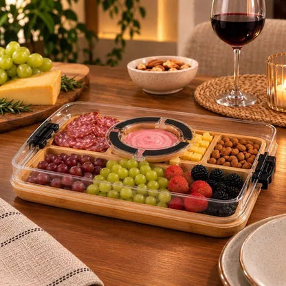 Bandeja de Bambu com Tampa Acrílica para Frios e Petiscos