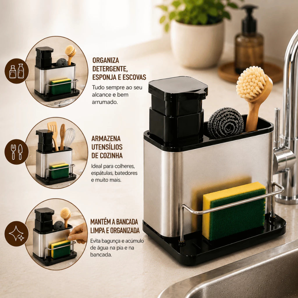 Dispenser de Detergente para Pia com Organizador – Multifuncional