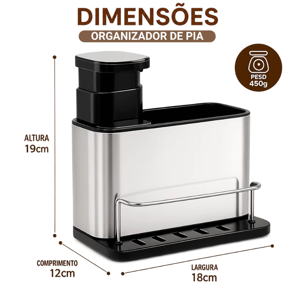Dispenser de Detergente para Pia com Organizador – Multifuncional