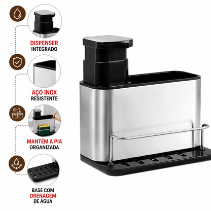 Dispenser de Detergente para Pia com Organizador – Multifuncional