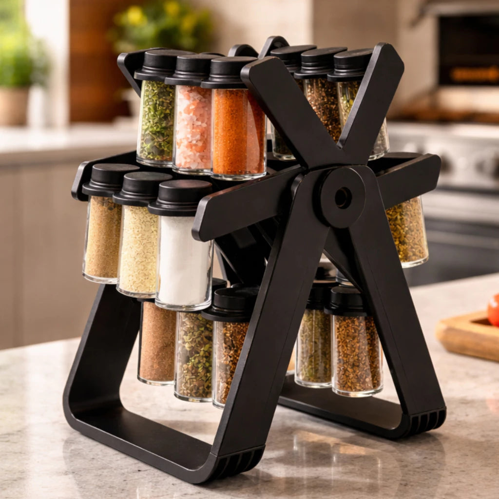Porta Temperos Giratório 360° com 18 Potes de Vidro | Organizador Tipo Roda Gigante para Cozinha