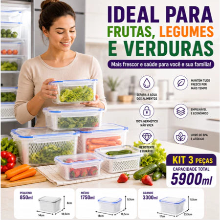 Kit 3 Potes Herméticos Organizadores para Geladeira
