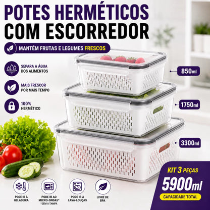 Kit 3 Potes Herméticos Organizadores para Geladeira