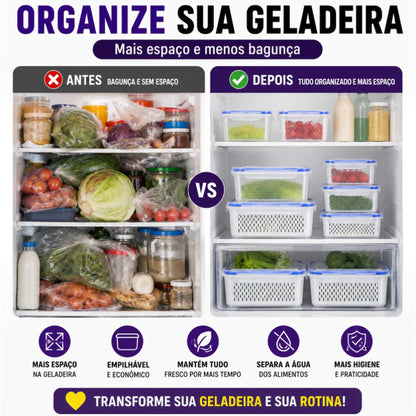 Kit 3 Potes Herméticos Organizadores para Geladeira