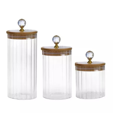 3 Potes Herméticos de Vidro com Tampa de Bambu