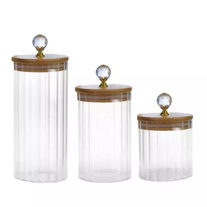 3 Potes Herméticos de Vidro com Tampa de Bambu