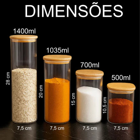 Potes Herméticos De Vidro Torre - Kit 4 Peças