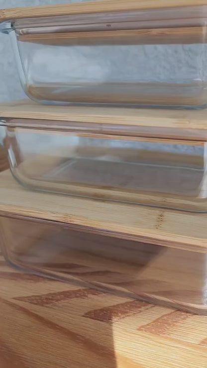 Kit Potes Herméticos de Vidro com Tampa de Bambu – Conservação, Organização e Elegância para sua Cozinha
