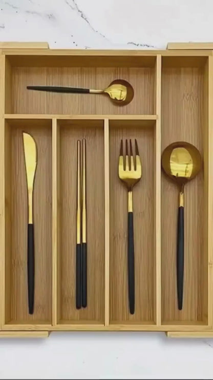 Porta Talheres Extensível 100% Bambu para Gaveta – Organizador Ajustável com 5 ou 7 Divisórias