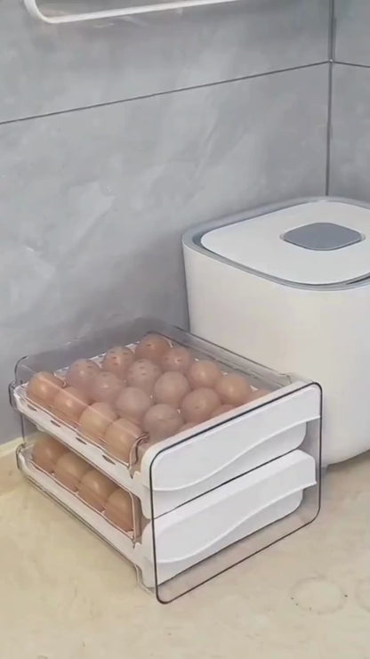 Gaveteiro Organizador de Ovos para Geladeira com 2 Gavetas Deslizantes – Capacidade para 32 Ovos