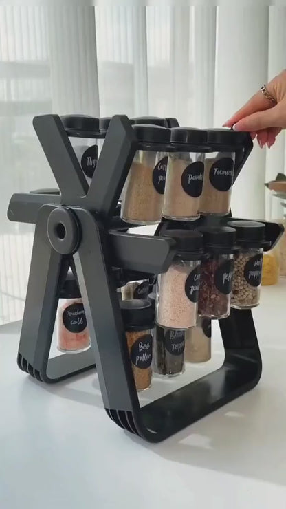 Porta Temperos Giratório 360° com 18 Potes de Vidro | Organizador Tipo Roda Gigante para Cozinha