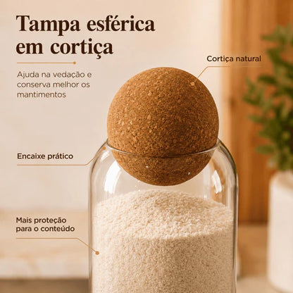 Kit 3 Potes Vidro Tampa Bola de Cortiça Housee