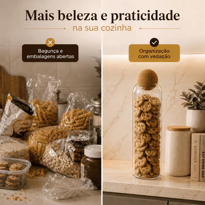 Kit 3 Potes Vidro Tampa Bola de Cortiça Housee