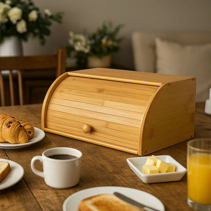 Porta Pão em Bambu com Tampa Deslizante – Organizador para Pães, Bolos e Alimentos