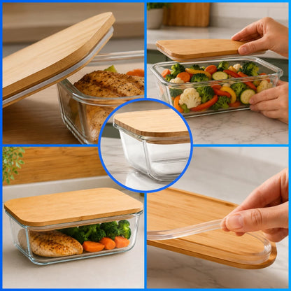 Kit Potes Herméticos de Vidro com Tampa de Bambu – Conservação, Organização e Elegância para sua Cozinha