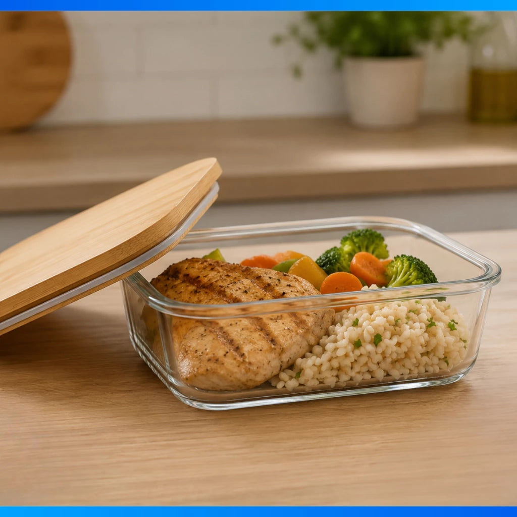 Kit Potes Herméticos de Vidro com Tampa de Bambu – Conservação, Organização e Elegância para sua Cozinha