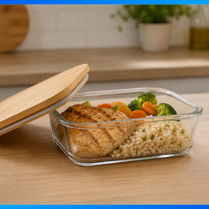 Kit Potes Herméticos de Vidro com Tampa de Bambu – Conservação, Organização e Elegância para sua Cozinha