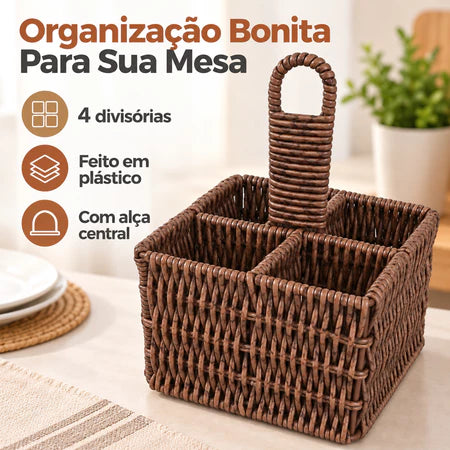 Porta Talheres E Temperos De Mesa Rattan Housee
